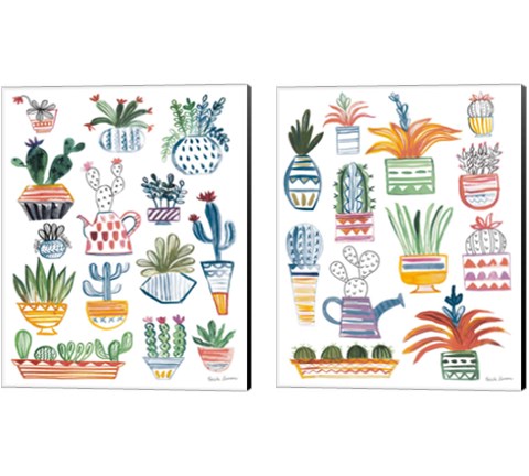 Funky Cacti Summer 2 Piece Canvas Print Set by Farida Zaman