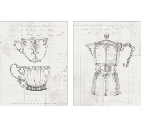 Authentic Coffee White Gray 2 Piece Art Print Set by Daphne Brissonnet