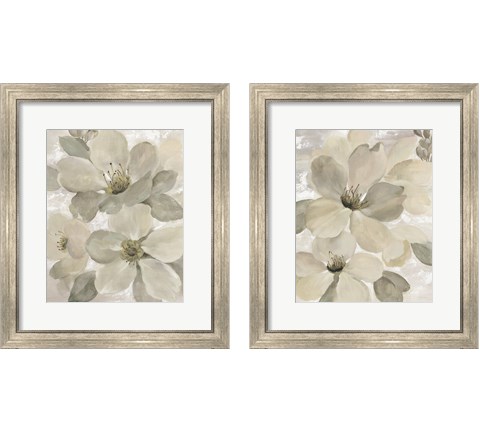 White on White Floral 2 Piece Framed Art Print Set by Silvia Vassileva