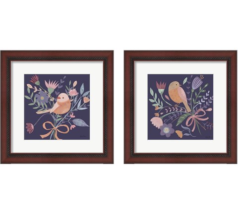 Royal Birds Purple 2 Piece Framed Art Print Set by Farida Zaman