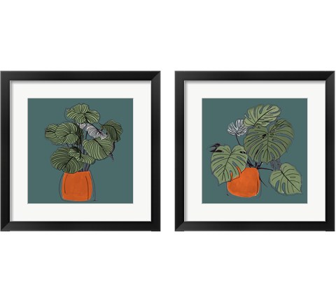 The Retro Pot On Teal 2 Piece Framed Art Print Set by Patricia Pinto