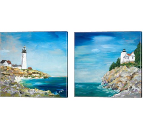 Lighthouse on the Rocky Shore 2 Piece Canvas Print Set by Julie DeRice