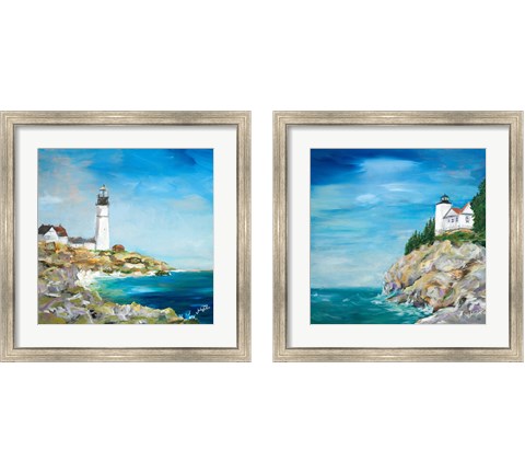 Lighthouse on the Rocky Shore 2 Piece Framed Art Print Set by Julie DeRice