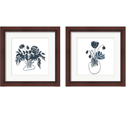 Indigo Floral Study 2 Piece Framed Art Print Set by Lucille Price