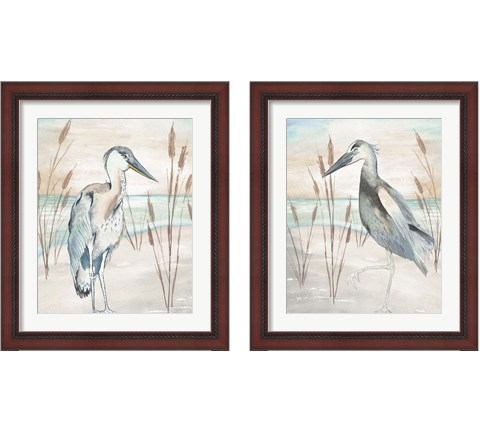 Heron By Beach Grass 2 Piece Framed Art Print Set by Elizabeth Medley