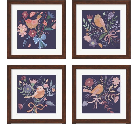 Royal Birds Purple 4 Piece Framed Art Print Set by Farida Zaman