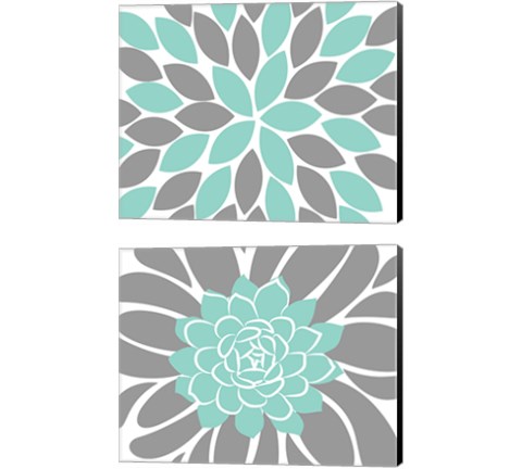 Teal Foliage Floral 2 Piece Canvas Print Set by Tamara Robinson