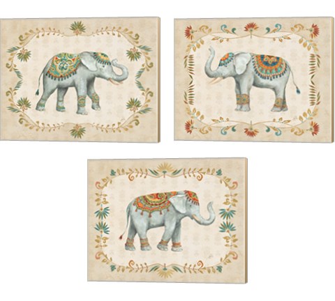 Elephant Walk 3 Piece Canvas Print Set by Daphne Brissonnet