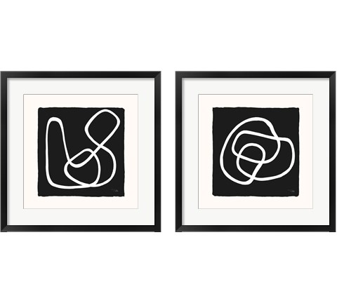 Lines & Curves on black 2 Piece Framed Art Print Set by Pela