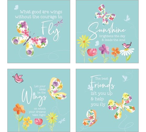 Dreams Take Flight on Blue 4 Piece Art Print Set by Tara Reed