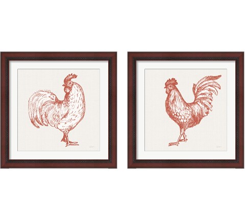 Cottage Rooster Red 2 Piece Framed Art Print Set by Sue Schlabach