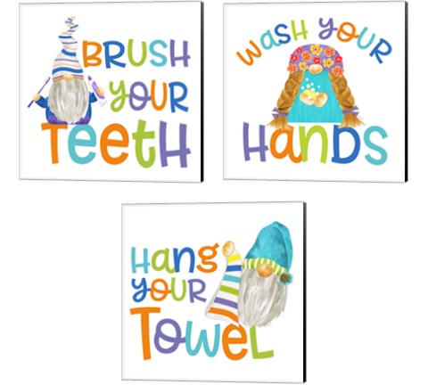 Bathroom Gnomes 3 Piece Canvas Print Set by Tara Reed