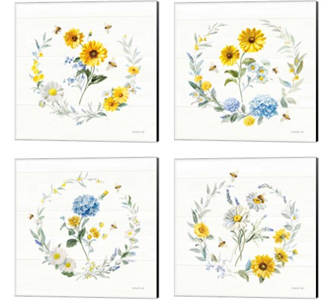 Bees and Blooms Flowers 4 Piece Canvas Print Set by Danhui Nai