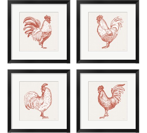 Cottage Rooster Red 4 Piece Framed Art Print Set by Sue Schlabach