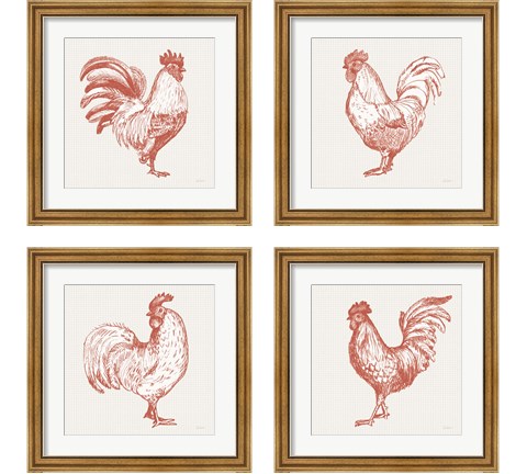 Cottage Rooster Red 4 Piece Framed Art Print Set by Sue Schlabach