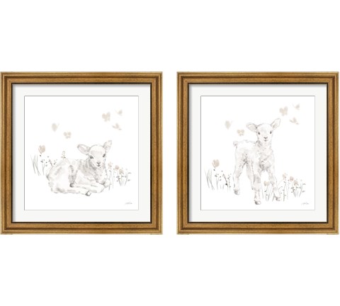 Spring Lambs Neutral 2 Piece Framed Art Print Set by Katrina Pete