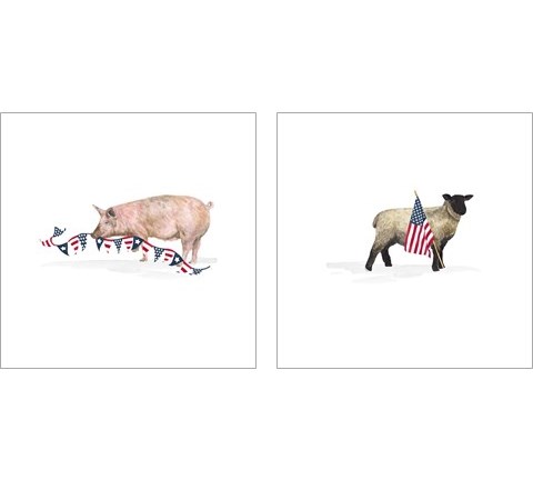 All American Farmhouse on White 2 Piece Art Print Set by Tara Reed