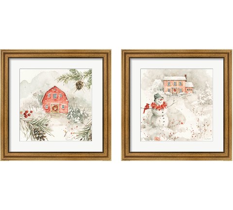 Poinsettia Village 2 Piece Framed Art Print Set by Lisa Audit