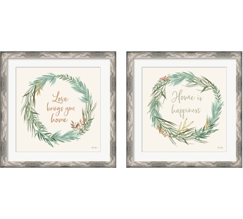 Leaf and Stem Wreath 2 Piece Framed Art Print Set by Laura Horn