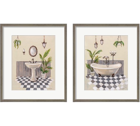 Gray Cottage Bathroom 2 Piece Framed Art Print Set by Silvia Vassileva