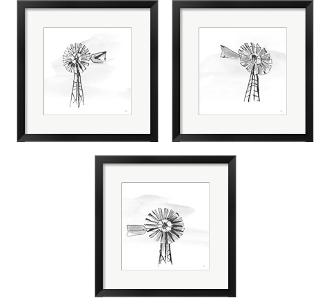 Windmill BW 3 Piece Framed Art Print Set by Chris Paschke