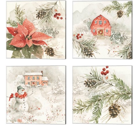 Poinsettia Village 4 Piece Canvas Print Set by Lisa Audit