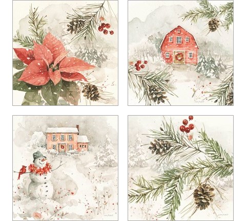 Poinsettia Village 4 Piece Art Print Set by Lisa Audit