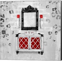 Framed 'Red Antique Mirrored Bath Square I' border=