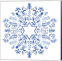 Framed 'Indigo Hanukkah III' border=