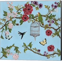 Framed 'Bird Song Chinoiserie I' border=