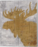 Framed 'Rustic Lodge Animals Moose on Grey' border=