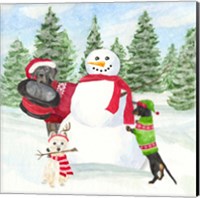 Framed 'Dog Days of Christmas I Building Snowman' border=