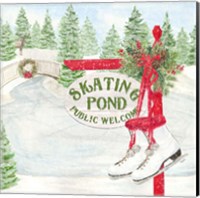 Framed 'Sleigh Bells Ring I Skating Pond' border=