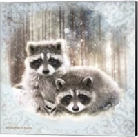 Framed 'Enchanted Winter Raccoons' border=