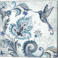 Framed 'Watercolor Boho Blue Hummingbird II' border=