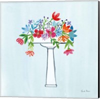 Framed 'Floral Bathroom II Light Blue' border=