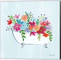 Framed 'Floral Bathroom I Light Blue' border=