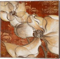 Framed 'Whispering Magnolia on Red II' border=