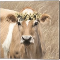 Framed 'Floral Cow I' border=