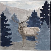 Framed 'Blue Cliff Mountains scene III-Elk' border=