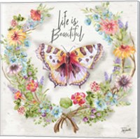 Framed 'Butterfly and Herb Blossom Wreath IV' border=