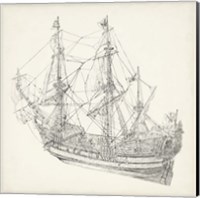 Framed 'Antique Ship Sketch I' border=