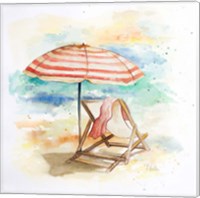 Framed 'Umbrella On The Beach II' border=