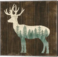 Framed 'Simple Living Deer Silhouette' border=