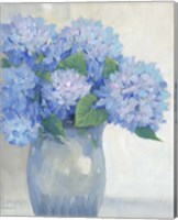 Framed 'Blue Hydrangeas in Vase I' border=