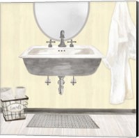 Framed 'Farmhouse Bath II Gray & Yellow 2-Sink' border=