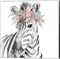 Framed Water Zebra with Floral Crown Square