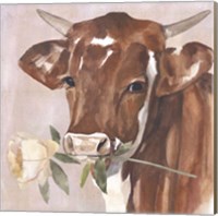 Framed 'Peony Cow I' border=