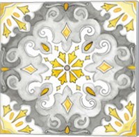 Framed 'Jewel Medallion yellow gray I' border=