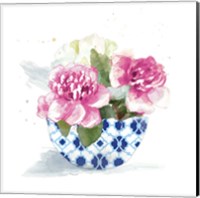 Framed 'Peonies In A Bowl I' border=